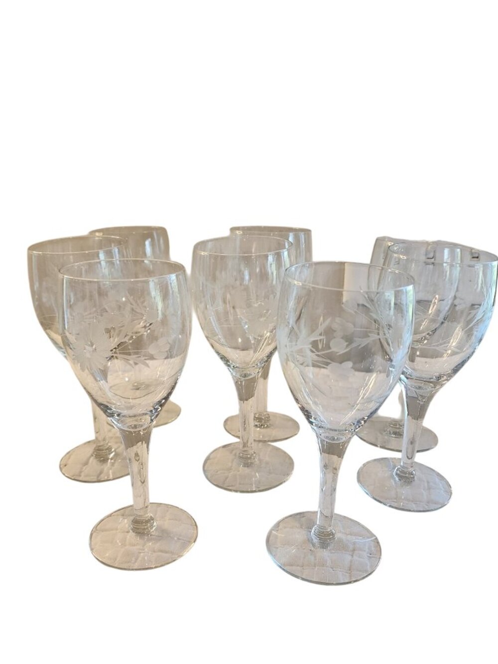 Vintage Etched Floral Crystal wine goblets set of 6